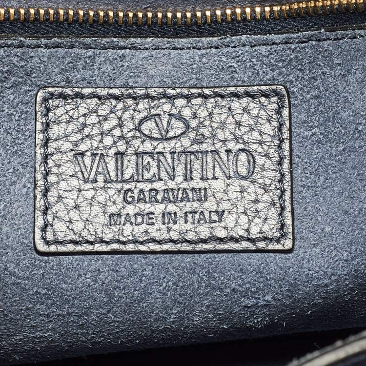 Pre Owned Valentino Blue Grain Leather Medium Rockstud Flap Shoulder Bag