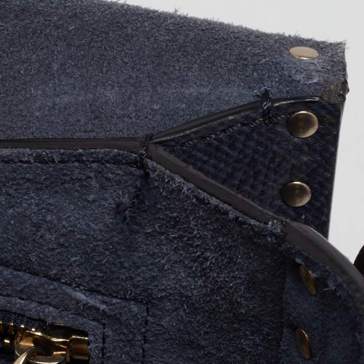 Pre Owned Valentino Blue Grain Leather Medium Rockstud Flap Shoulder Bag