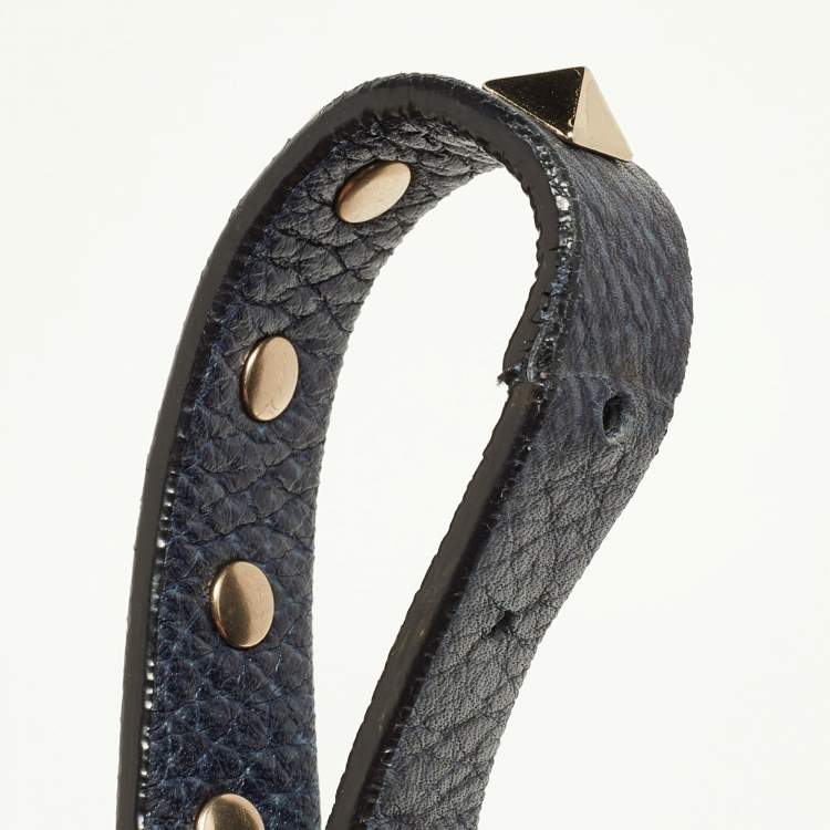 Pre Owned Valentino Blue Grain Leather Medium Rockstud Flap Shoulder Bag
