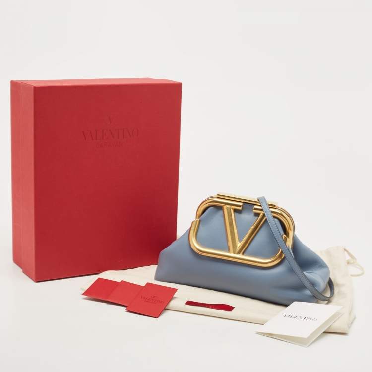 Pre Owned Valentino Light Blue Leather Supervee Clutch