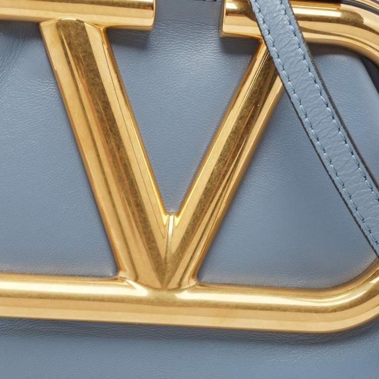 Pre Owned Valentino Light Blue Leather Supervee Clutch
