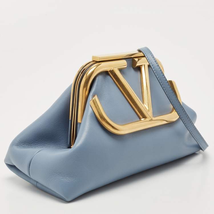Pre Owned Valentino Light Blue Leather Supervee Clutch