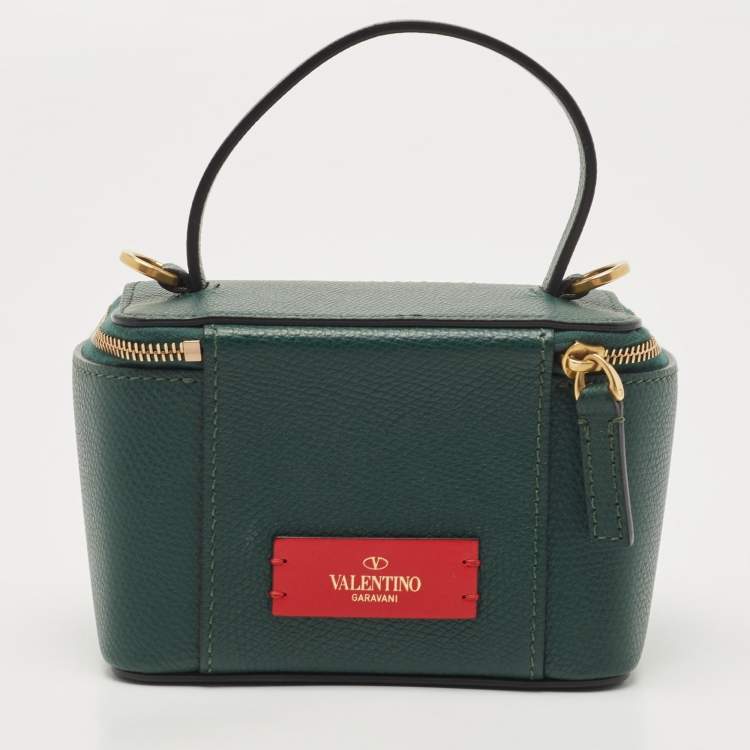 Pre Owned Valentino Green Leather  Mini VSling Vanity Case