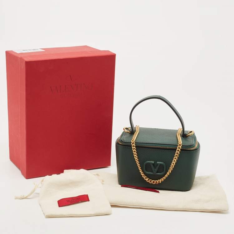 Pre Owned Valentino Green Leather  Mini VSling Vanity Case