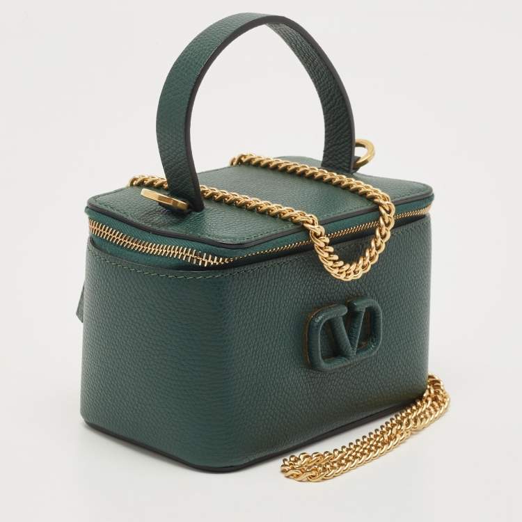 Pre Owned Valentino Green Leather  Mini VSling Vanity Case