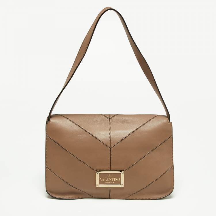Pre Owned Valentino Beige Quilted Leather Flap Shoulder Bag