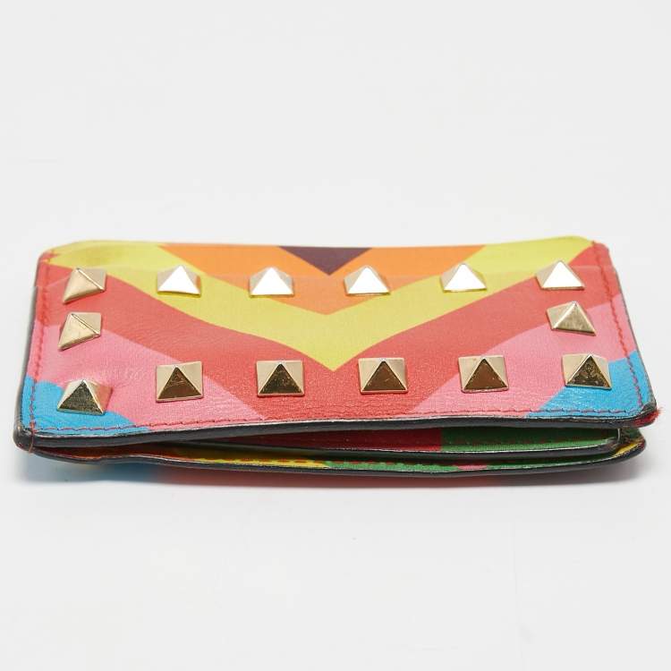 Pre Owned Valentino Multicolor Stripe Leather Rockstud Card Case