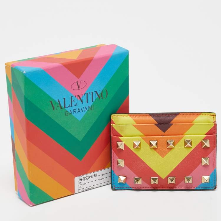 Pre Owned Valentino Multicolor Stripe Leather Rockstud Card Case