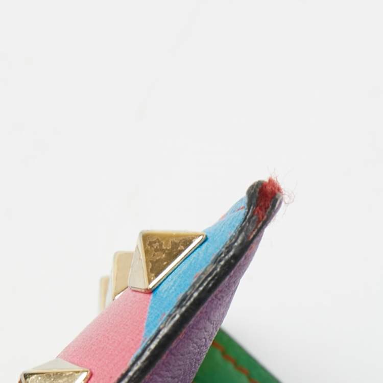 Pre Owned Valentino Multicolor Stripe Leather Rockstud Card Case