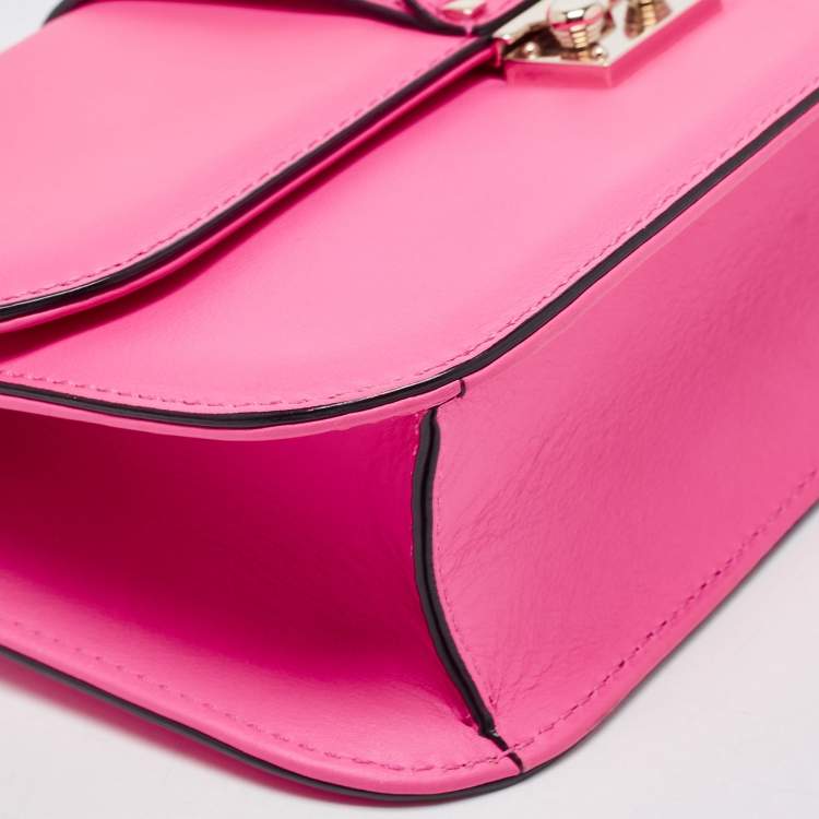 Pre Owned Valentino Pink Leather Medium Glam Lock Chain Shoulder Bag