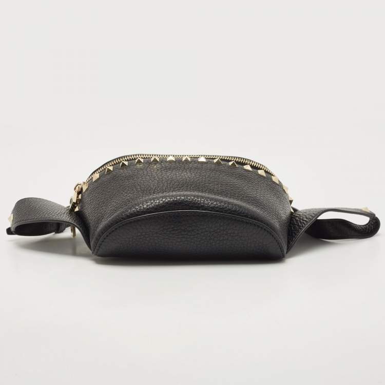 Pre Owned Valentino Black Leather Rockstud Belt Bag
