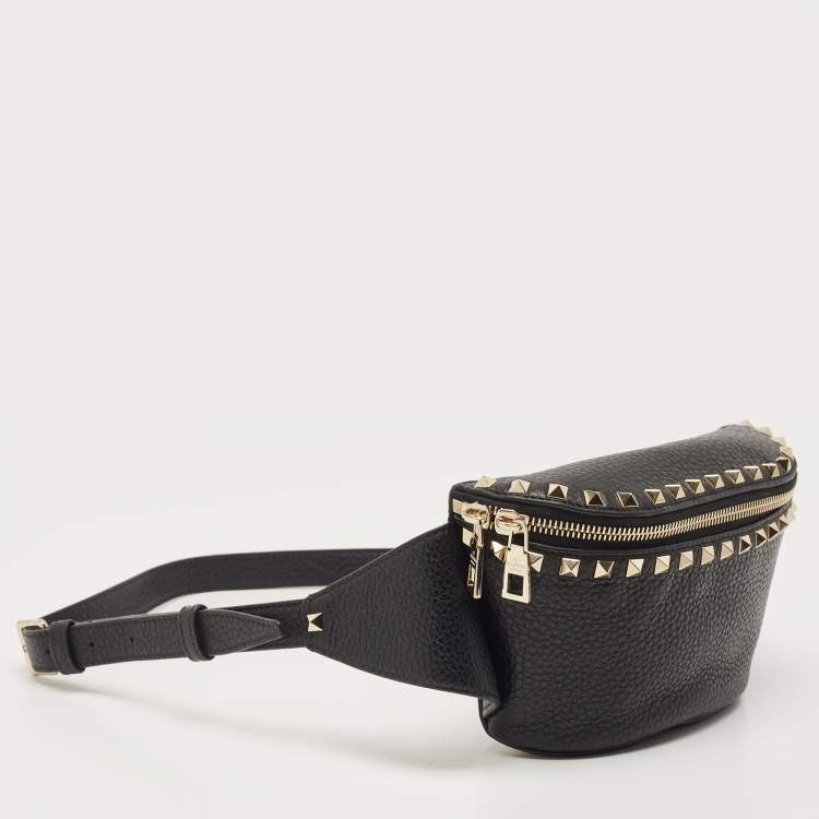 Pre Owned Valentino Black Leather Rockstud Belt Bag