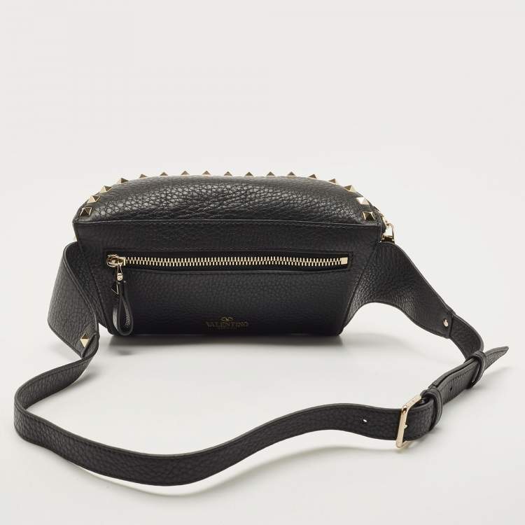 Pre Owned Valentino Black Leather Rockstud Belt Bag