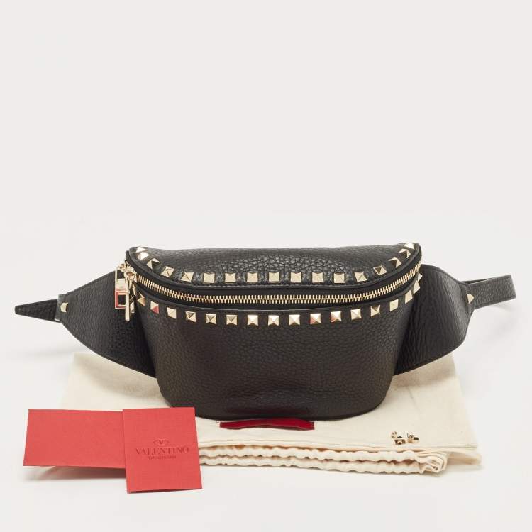Pre Owned Valentino Black Leather Rockstud Belt Bag