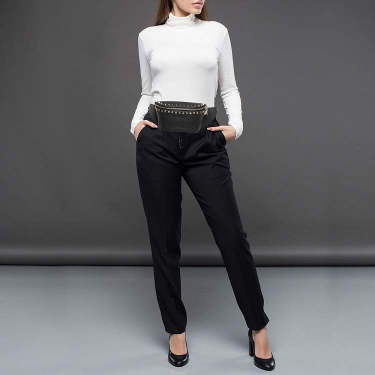 Pre Owned Valentino Black Leather Rockstud Belt Bag