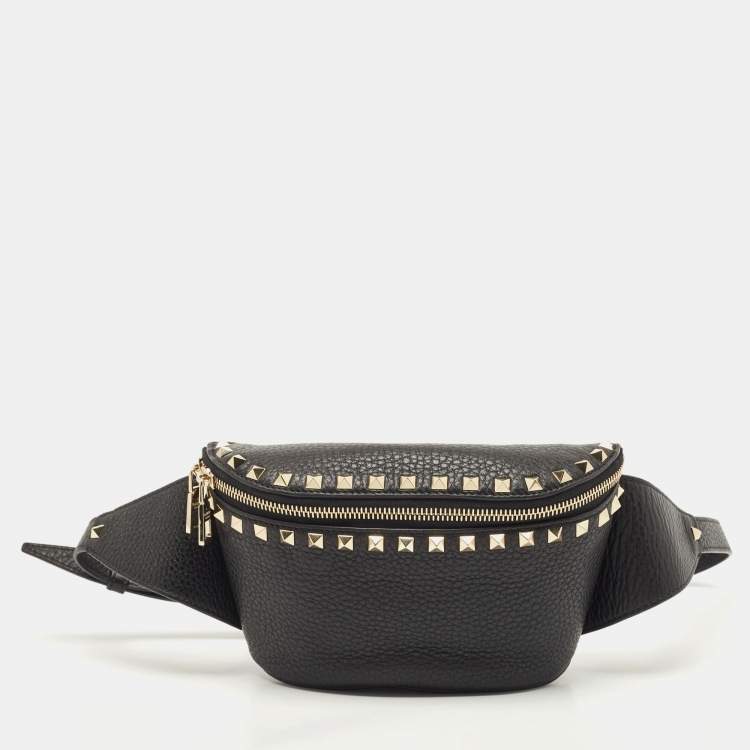 Pre Owned Valentino Black Leather Rockstud Belt Bag