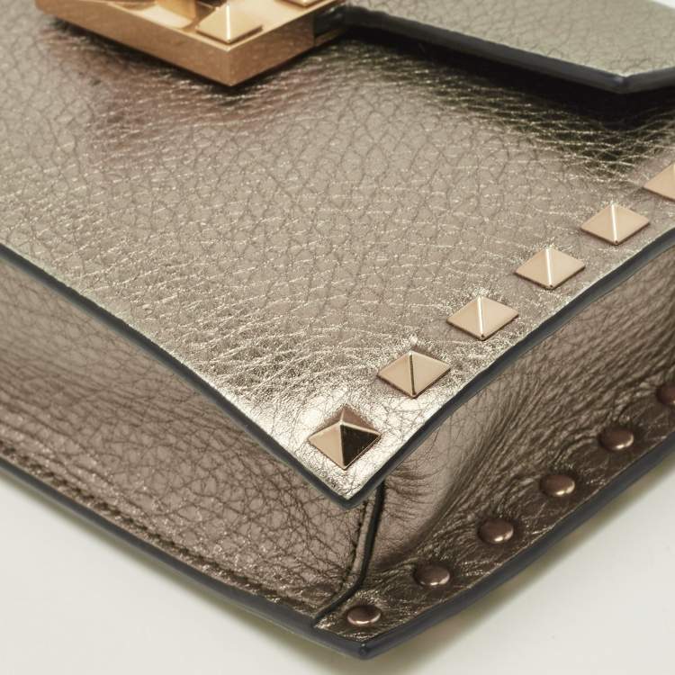 Pre Owned Valentino Metallic Leather Small Rockstud Crossbody Bag
