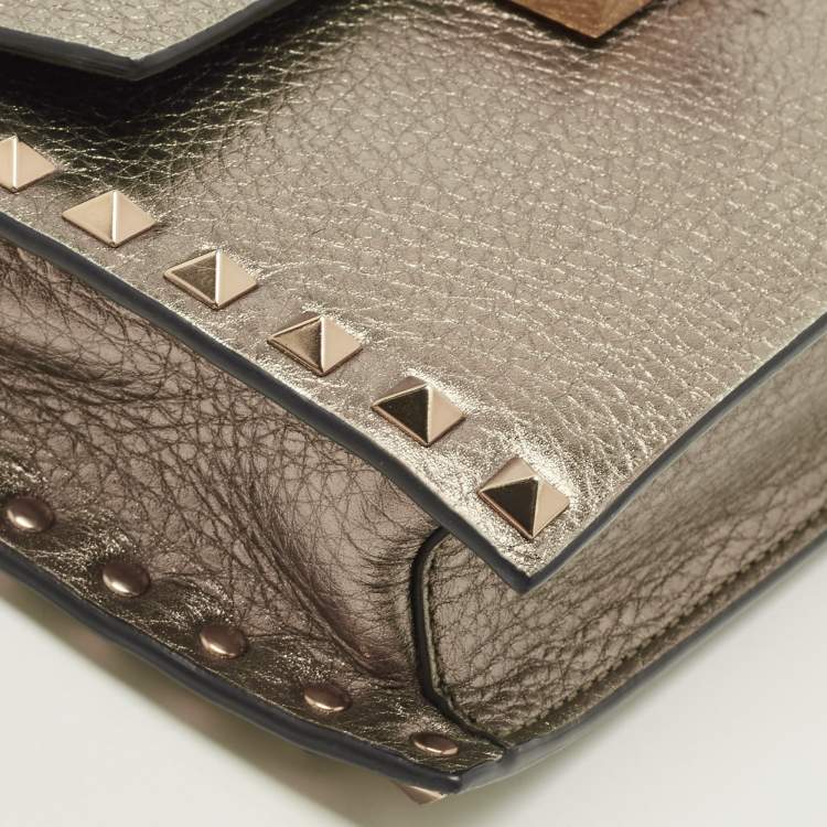 Pre Owned Valentino Metallic Leather Small Rockstud Crossbody Bag