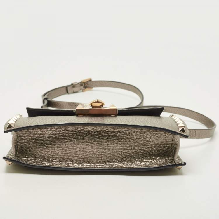 Pre Owned Valentino Metallic Leather Small Rockstud Crossbody Bag
