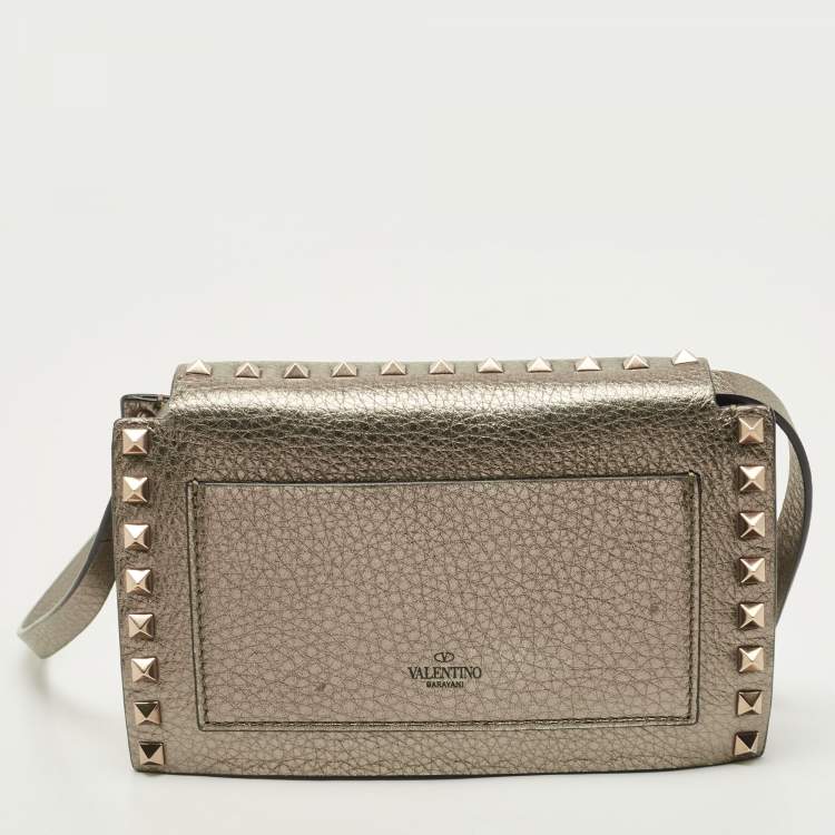 Pre Owned Valentino Metallic Leather Small Rockstud Crossbody Bag