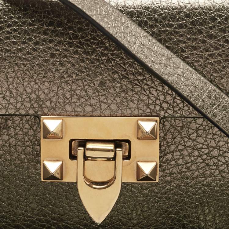 Pre Owned Valentino Metallic Leather Small Rockstud Crossbody Bag