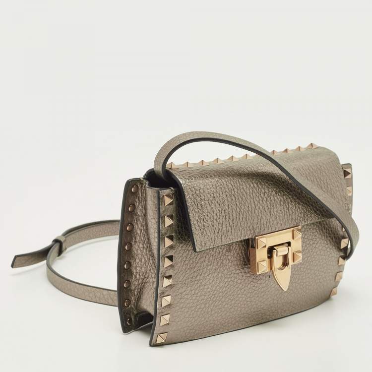Pre Owned Valentino Metallic Leather Small Rockstud Crossbody Bag