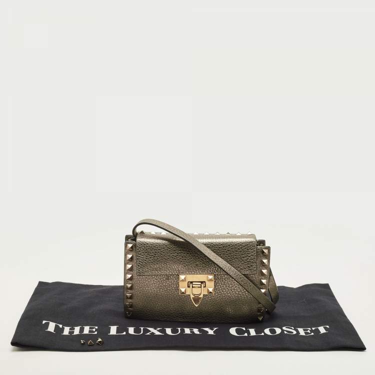 Pre Owned Valentino Metallic Leather Small Rockstud Crossbody Bag