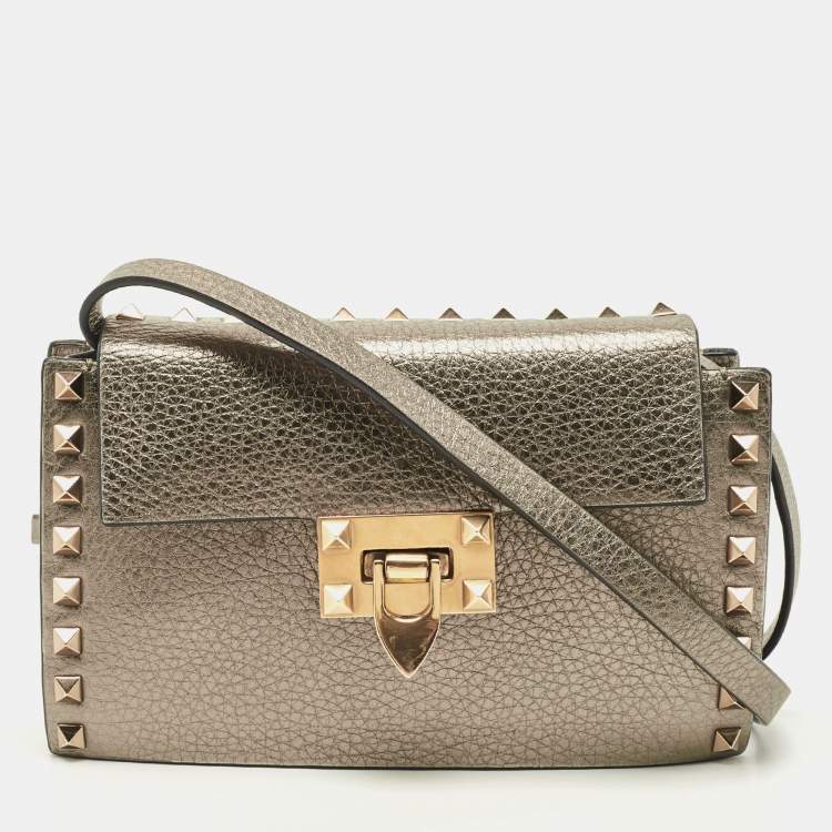 Pre Owned Valentino Metallic Leather Small Rockstud Crossbody Bag