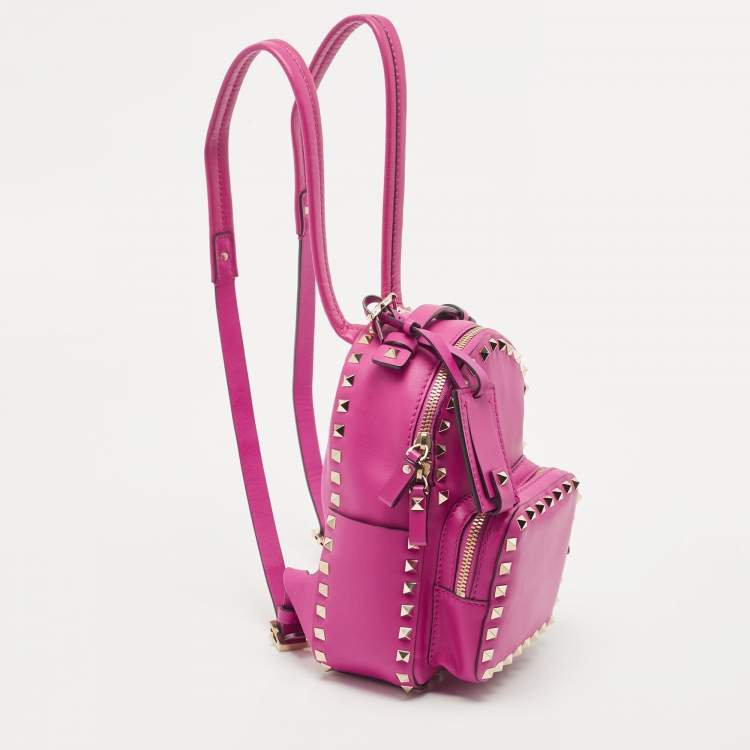 Pre Owned Valentino Pink Leather Mini Rockstud Backpack