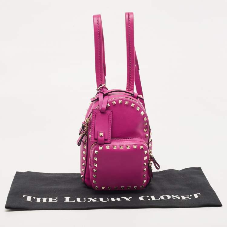Pre Owned Valentino Pink Leather Mini Rockstud Backpack