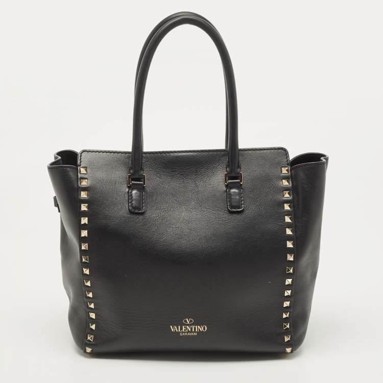 Pre Owned Valentino Black Leather Rockstud Trapeze Tote