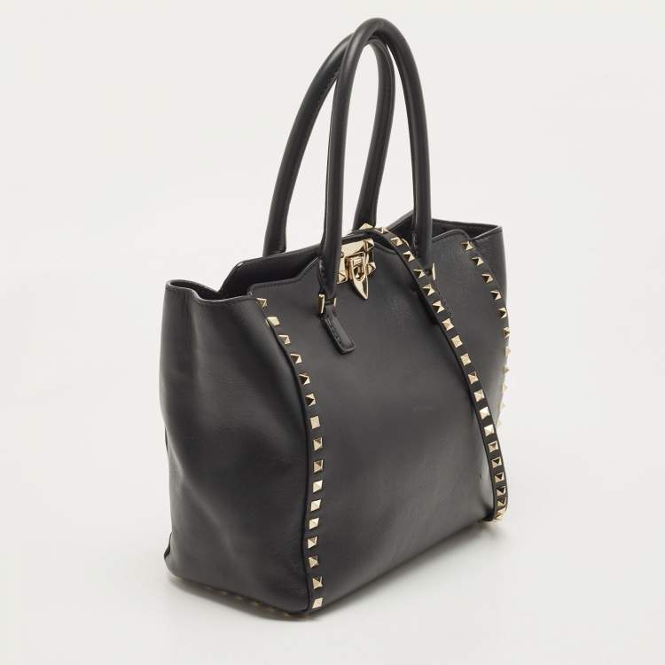Pre Owned Valentino Black Leather Rockstud Trapeze Tote