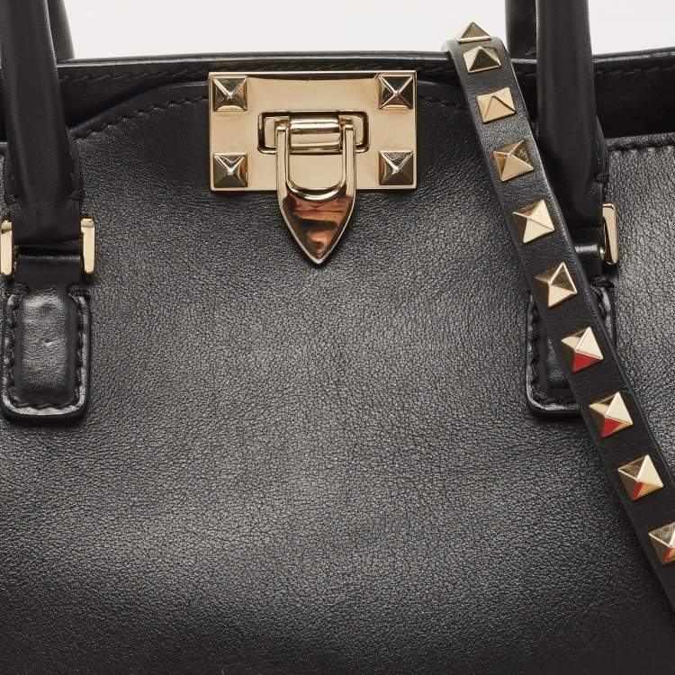 Pre Owned Valentino Black Leather Rockstud Trapeze Tote