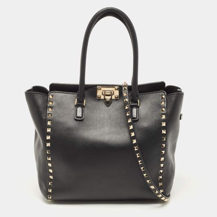 Pre Owned Valentino Black Leather Rockstud Trapeze Tote