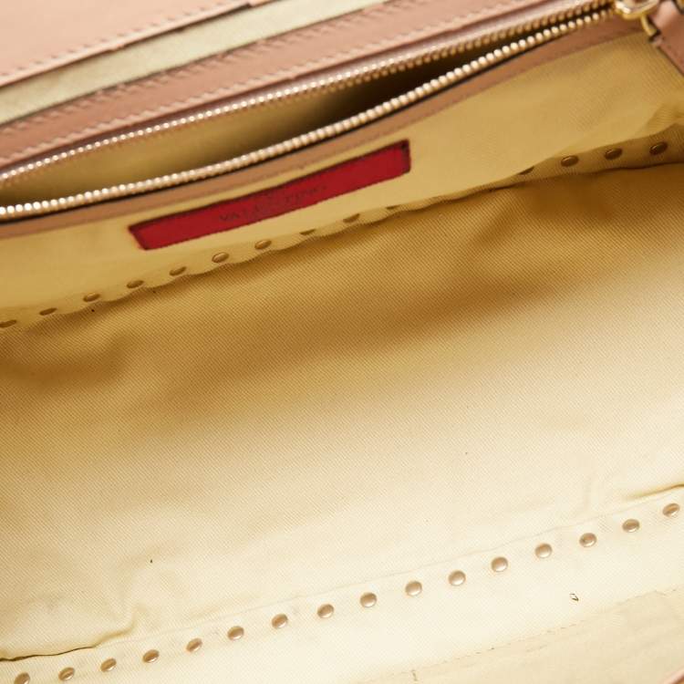 Pre Owned Valentino Beige Soft Leather Rockstud Flap Top Handle Bag