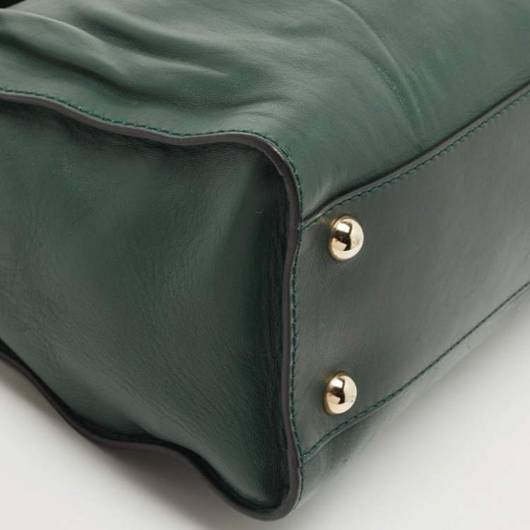 Pre Owned Valentino Green/Dusty Pink Leather Aphrodite Bow Top Handle Bag
