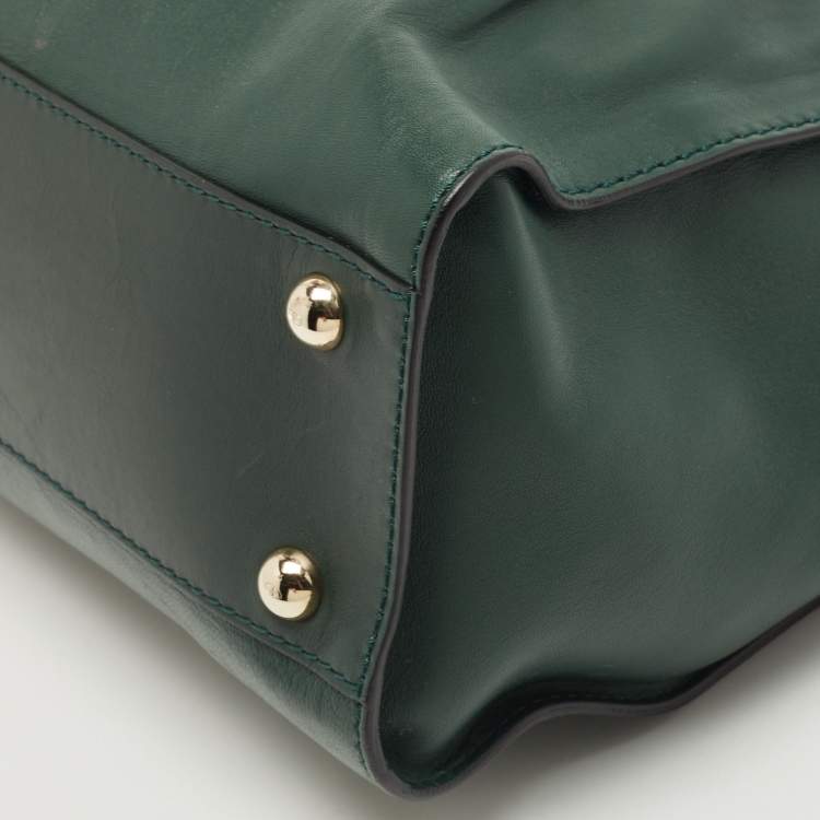 Pre Owned Valentino Green/Dusty Pink Leather Aphrodite Bow Top Handle Bag