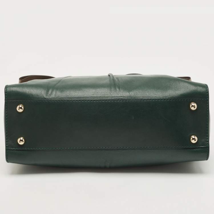 Pre Owned Valentino Green/Dusty Pink Leather Aphrodite Bow Top Handle Bag