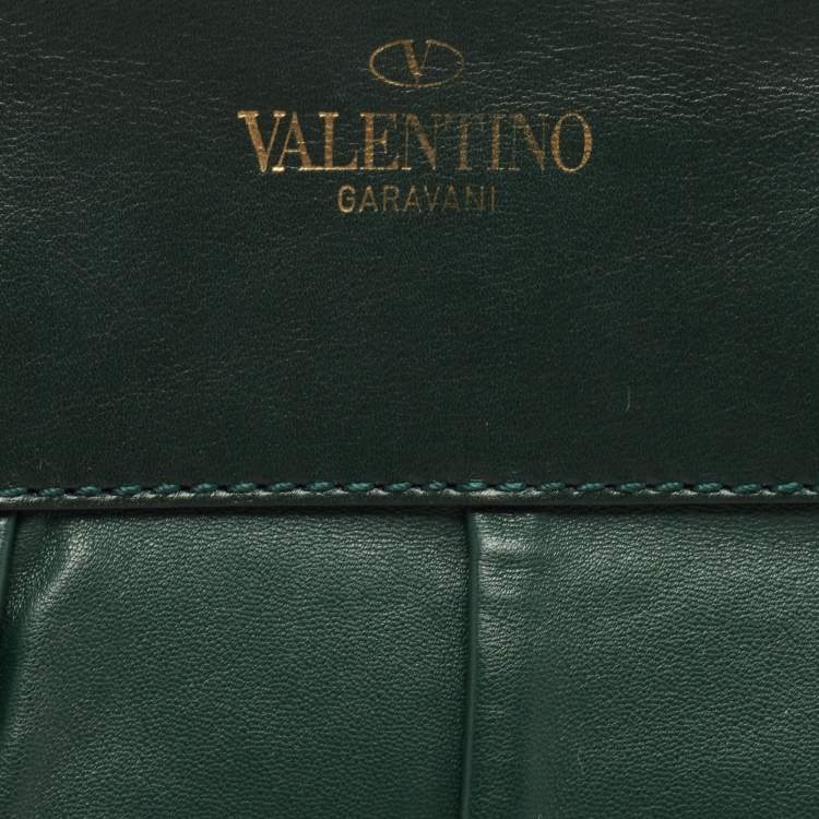 Pre Owned Valentino Green/Dusty Pink Leather Aphrodite Bow Top Handle Bag
