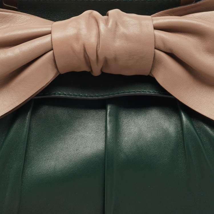 Pre Owned Valentino Green/Dusty Pink Leather Aphrodite Bow Top Handle Bag