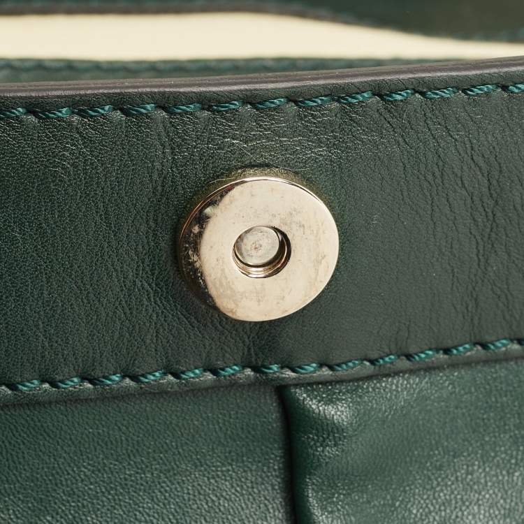 Pre Owned Valentino Green/Dusty Pink Leather Aphrodite Bow Top Handle Bag