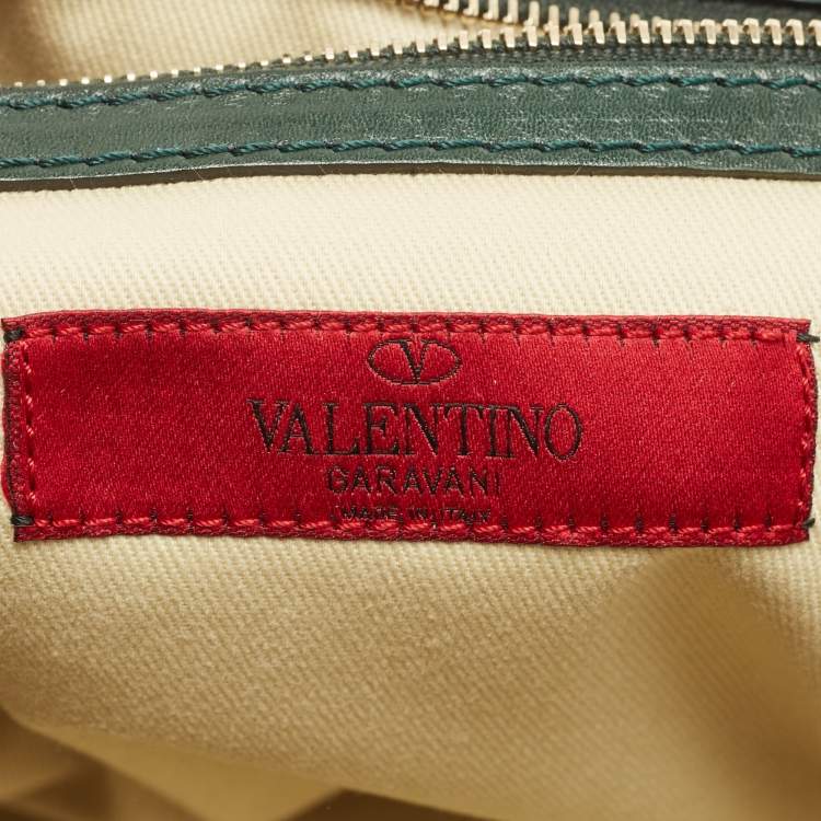 Pre Owned Valentino Green/Dusty Pink Leather Aphrodite Bow Top Handle Bag