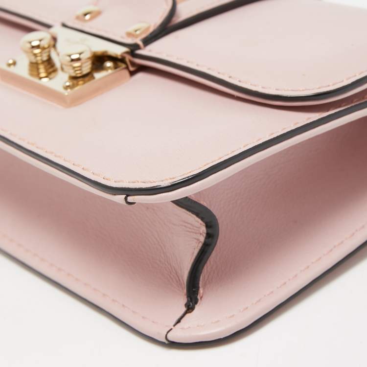 Pre Owned Valentino Light Pink Leather Mini Rockstud Glam Lock Shoulder Bag