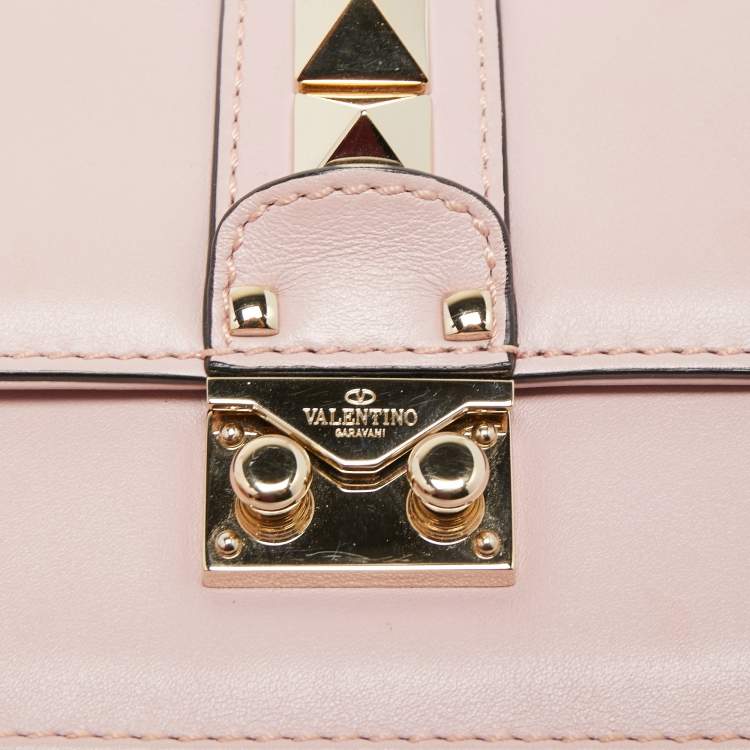 Pre Owned Valentino Light Pink Leather Mini Rockstud Glam Lock Shoulder Bag