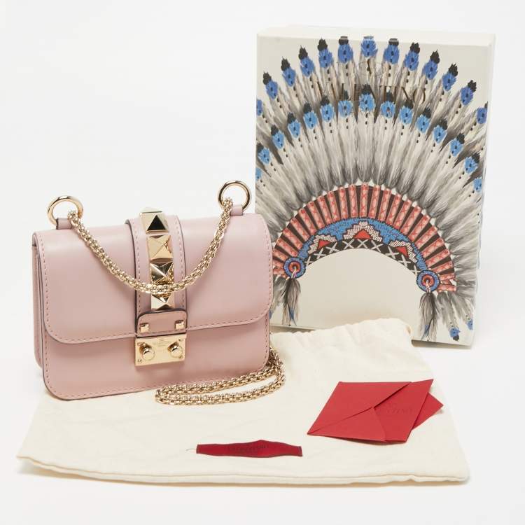 Pre Owned Valentino Light Pink Leather Mini Rockstud Glam Lock Shoulder Bag