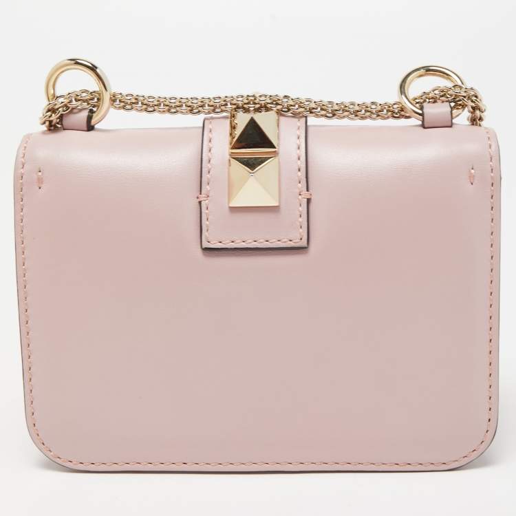 Pre Owned Valentino Light Pink Leather Mini Rockstud Glam Lock Shoulder Bag