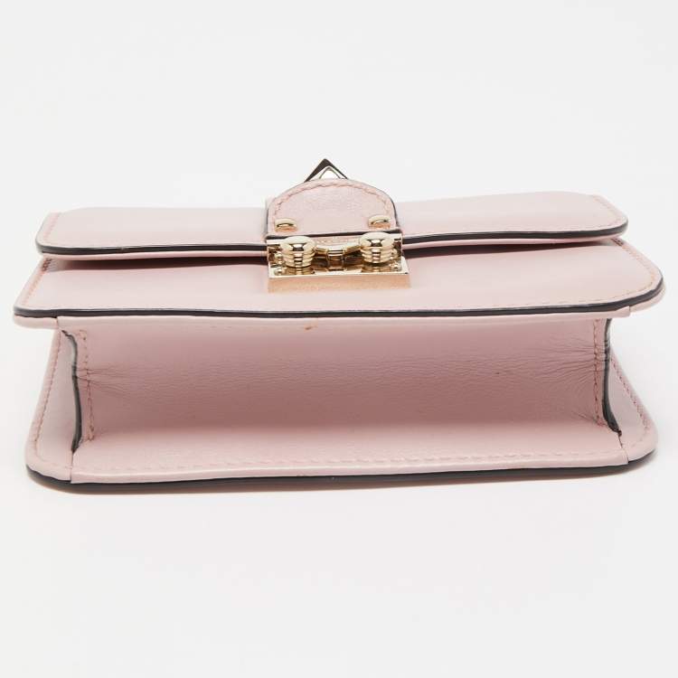 Pre Owned Valentino Light Pink Leather Mini Rockstud Glam Lock Shoulder Bag