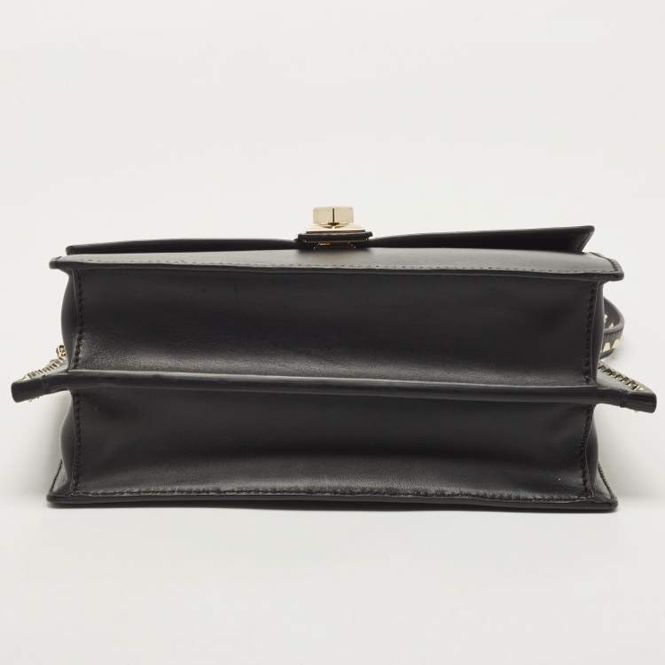 Pre Owned Valentino Black Leather Studded Flap Shoulder Bag