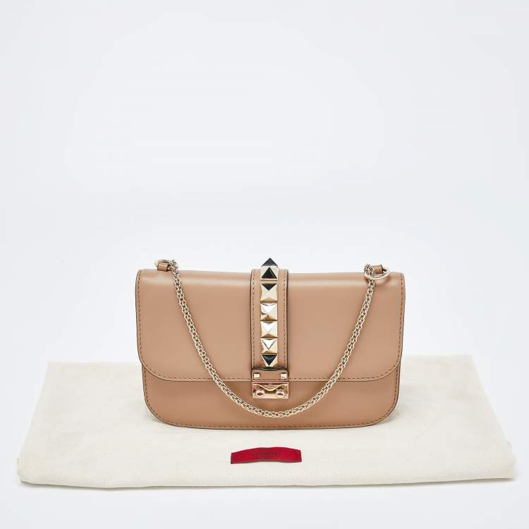 Pre Owned Valentino Beige Leather Medium Rockstud Glam Lock Flap Bag