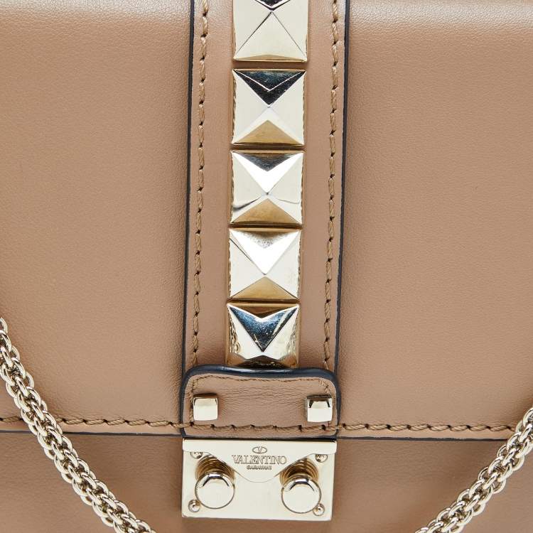 Pre Owned Valentino Beige Leather Medium Rockstud Glam Lock Flap Bag